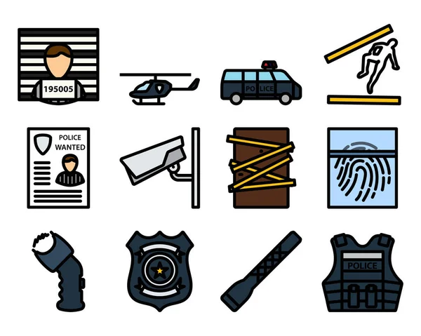 Conjunto Iconos Policía Esquema Audaz Editable Con Diseño Relleno Color — Vector de stock