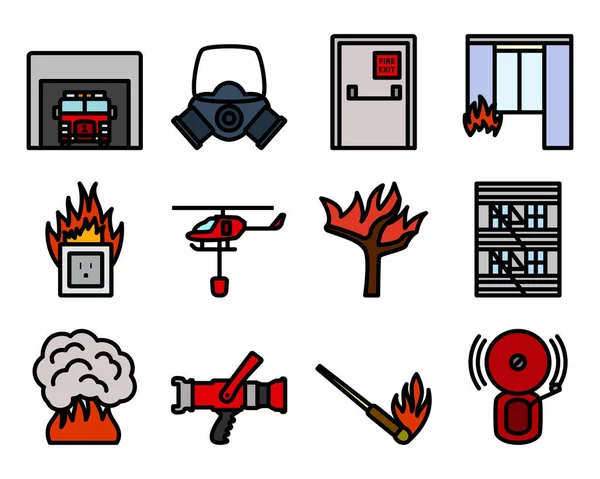 Juego Iconos Fuego Esquema Audaz Editable Con Diseño Relleno Color — Archivo Imágenes Vectoriales