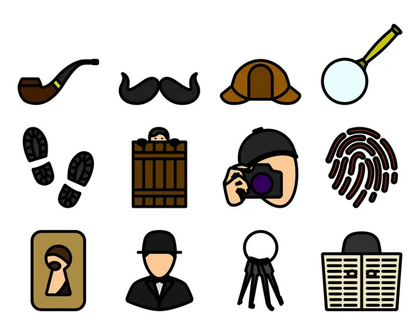 Detective Icon Set Esquema Audaz Editable Con Diseño Relleno Color — Vector de stock