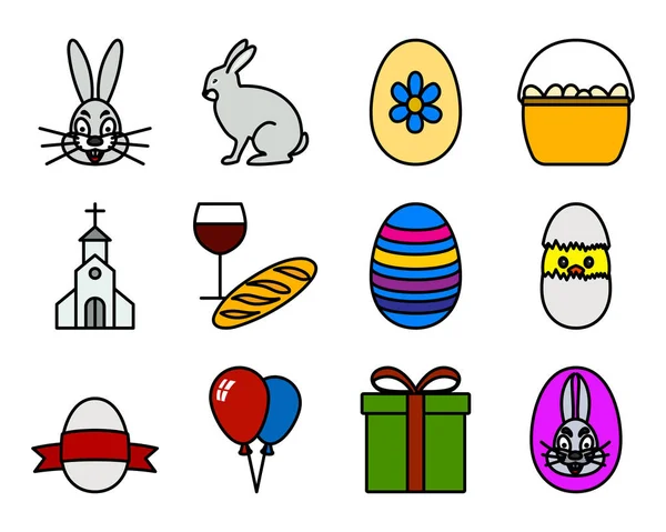 Set Iconos Pascua Esquema Audaz Editable Con Diseño Relleno Color — Vector de stock