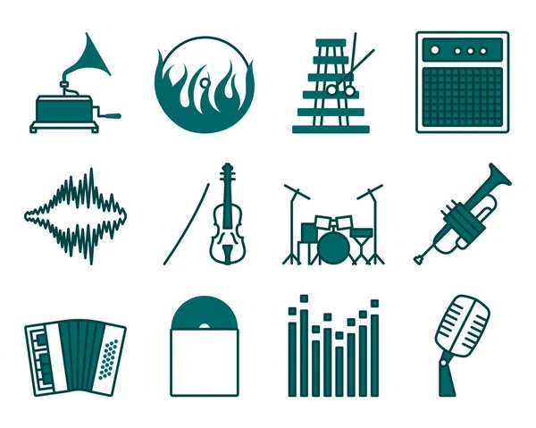 Conjunto Iconos Musicales Esquema Audaz Editable Con Diseño Relleno Color — Vector de stock