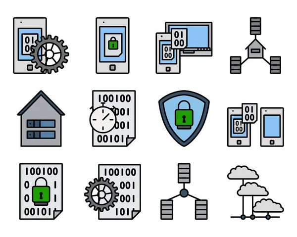 Data Ikoon Set Bewerkbare Bold Outline Met Kleur Invullen Ontwerp — Stockvector