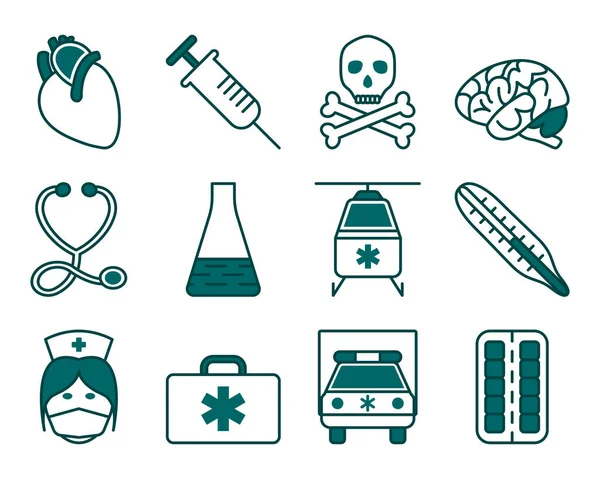 Set Iconos Médicos Esquema Audaz Editable Con Diseño Relleno Color — Vector de stock