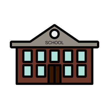 Okul Binası Simgesi. Renk Doldurma Tasarımı ile Düzenlenebilir Kalın Tasarım. Vektör İllüstrasyonu.
