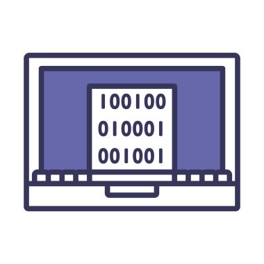 İkili Kod Simgesi olan dizüstü bilgisayar. Renk Doldurma Tasarımı ile Düzenlenebilir Kalın Tasarım. Vektör İllüstrasyonu.