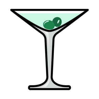 Zeytinli kokteyl bardağı ikonu. Renk Doldurma Tasarımı ile Düzenlenebilir Kalın Tasarım. Vektör İllüstrasyonu.