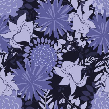 Çiçeksiz vektör deseni. Çok Peri renginde zarif bir tasarım, 2022 yılının modern rengi. Çiçek ve girdap elementi. Tekstil baskısı ve duvar kağıtları için ideal.