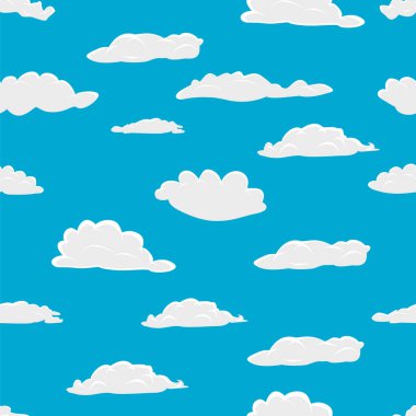 Kusursuz, tüylü, bulutlu bir arka plan. Çizgi film hava tasarımı. Vektör illüstrasyonu. 