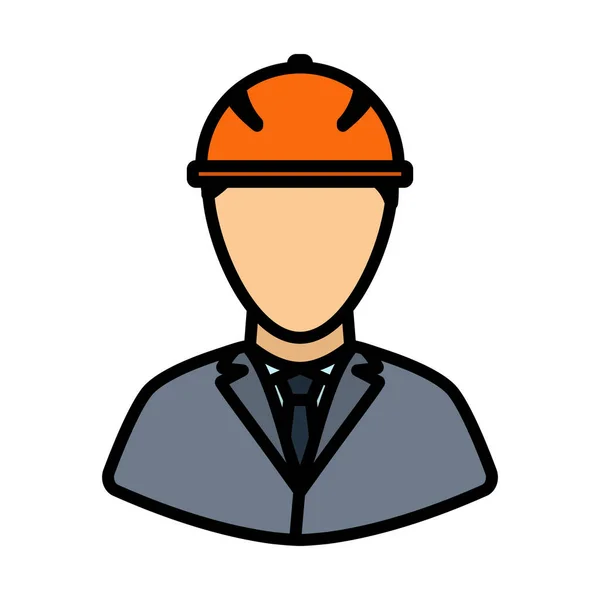 建筑工人头像在头盔 可编辑的带有彩色填充设计的大胆轮廓 病媒图解 — 图库矢量图片