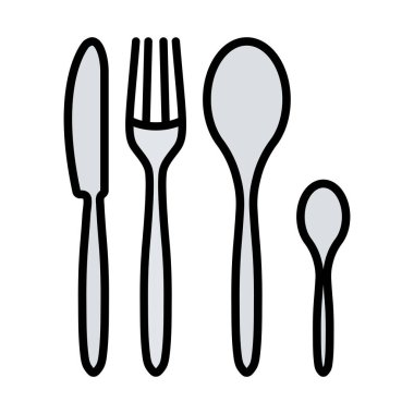 Gümüş takımlar Simge Ayarla. Renk Doldurma Tasarımı ile Düzenlenebilir Kalın Tasarım. Vektör İllüstrasyonu.