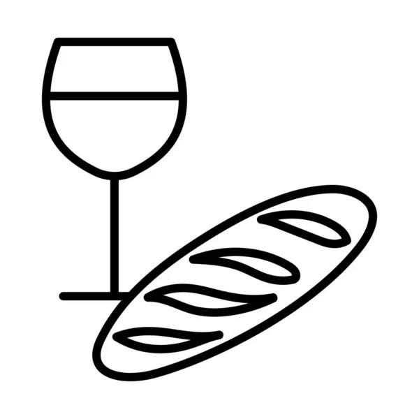 Velikonoční Víno Chléb Ikona Tučný Návrh Obrysu Upravitelnou Šířkou Tahu — Stockový vektor