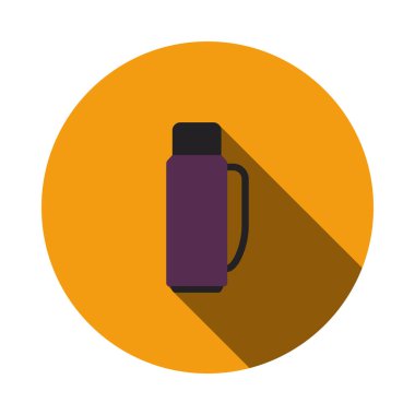 Dağcı Süpürge Şişesi Simgesi. Uzun Gölgeli Düz Çember Şablon Tasarımı. Vektör İllüstrasyonu.