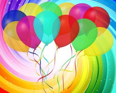 Şenlik renklerinde balonlar. Balonlu kutlama afişi. Vektör illüstrasyonu