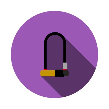 Bisiklet Kilidi Simgesi. Uzun Gölgeli Düz Çember Şablon Tasarımı. Vektör İllüstrasyonu.