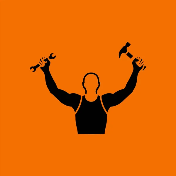 Icono Del Día Del Trabajo Negro Sobre Fondo Naranja Ilustración — Vector de stock