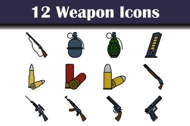 Silah Simgesi Ayarlandı. Renk Doldurma Tasarımı ile Düzenlenebilir Kalın Tasarım. Vektör İllüstrasyonu.