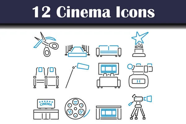 Conjunto Iconos Cine Esquema Audaz Editable Con Diseño Relleno Color — Archivo Imágenes Vectoriales