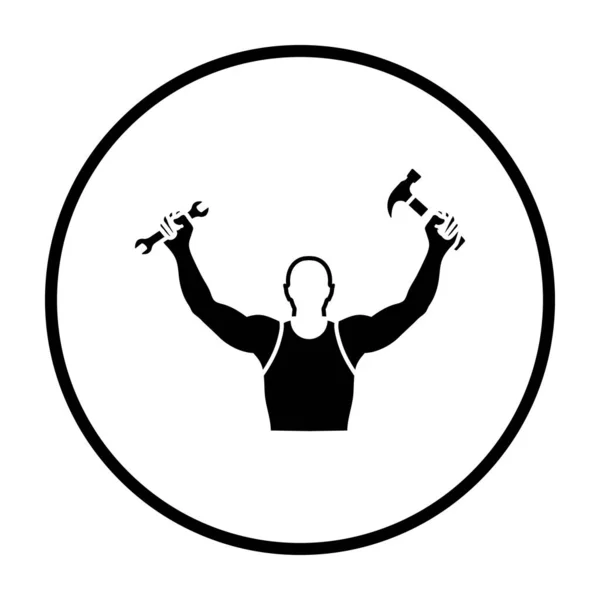 労働者の日のアイコン 薄い円のステンシルデザイン ベクターイラスト — ストックベクタ