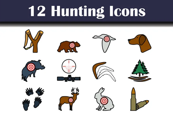 Hunting Icon Set Editable Bold Outline Color Fill Design Vector — Stock Vector