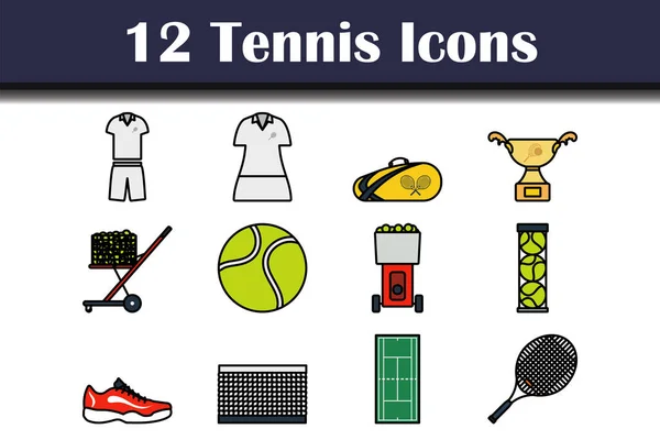 Tennis Icon Set Editable Bold Outline Color Fill Design Vector — Stock Vector