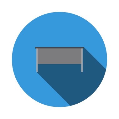 Ofis Masası Simgesi. Uzun Gölgeli Düz Çember Şablon Tasarımı. Vektör İllüstrasyonu.