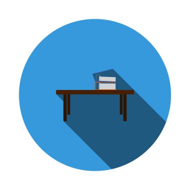 Ofis Düşük Masa Simgesi. Uzun Gölgeli Düz Çember Şablon Tasarımı. Vektör İllüstrasyonu.
