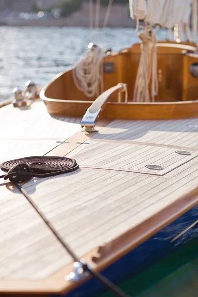Beautiful wooden sailboat on blue sea ocean — Stock Photo, Image