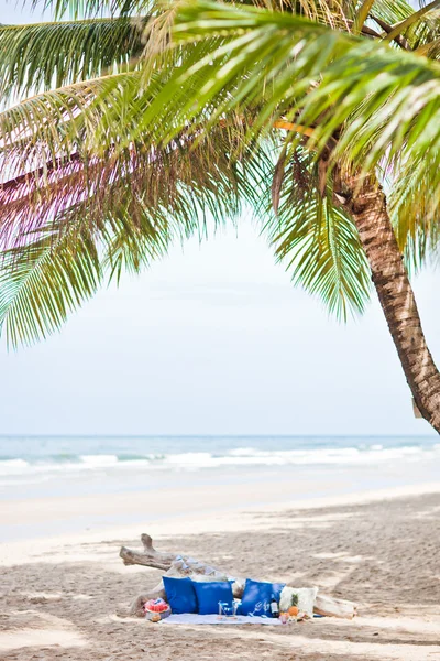 Picnic de verano bajo la palma cerca del océano —  Fotos de Stock
