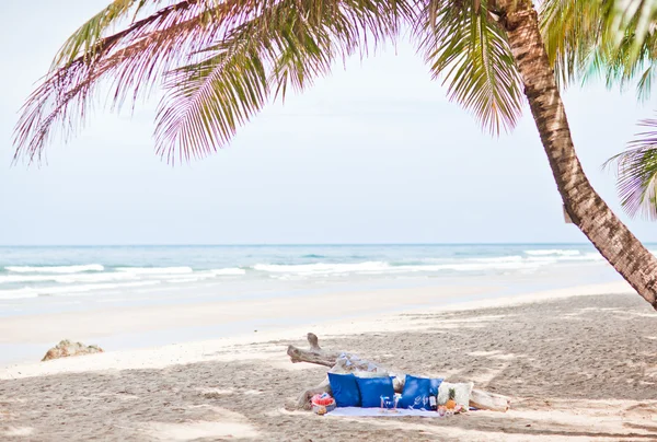 Zomerpicknick onder de palm in de buurt van ocean — Stockfoto