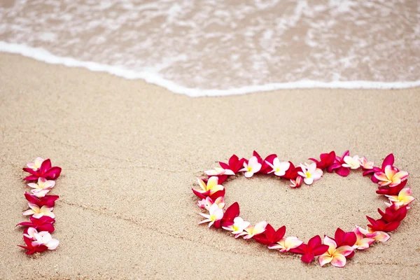 Het symbool van de liefde van de bloem op zand — Stockfoto