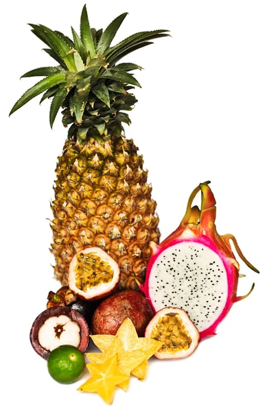 Exotic fruits on a white background — Stock Photo, Image