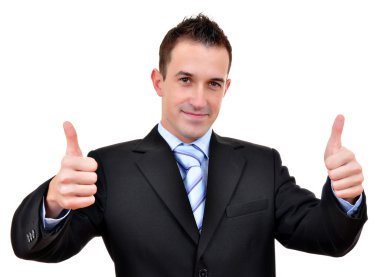 Yaşasın, izole üzerinde beyaz olacak genç mutlu iş adamı