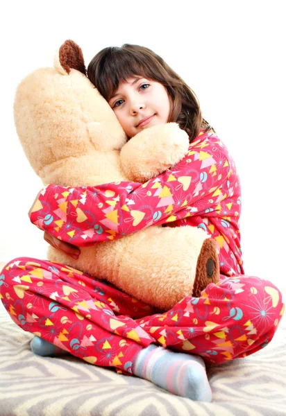 Little girl with toy bear — Stock Photo, Image