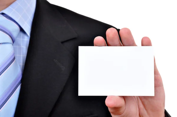 Hombre de negocios con tarjeta en blanco — Foto de Stock