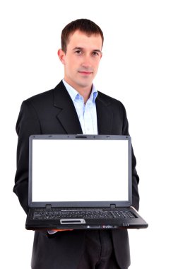 Genç iş adamı beyaz arka planda izole edildi