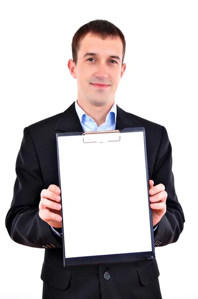 Genç iş adamı beyaz arka planda izole edildi