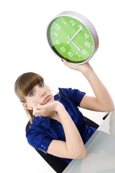 The business woman with clock in hands — Stock Photo, Image