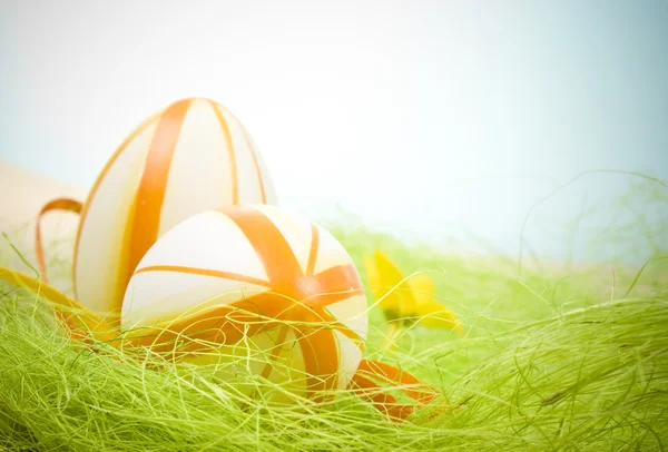 Easter basket with painted eggs — Stock Photo, Image