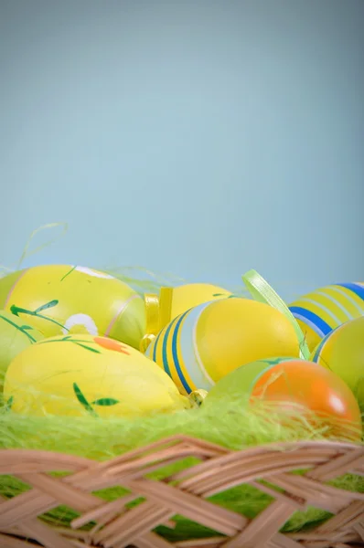 Easter basket with painted eggs — Stock Photo, Image