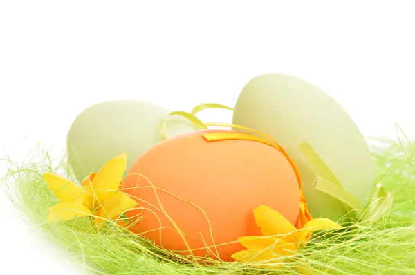 Colorful Easter Eggs on green Grass — Stock Photo, Image