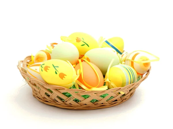 Easter basket with painted eggs — Stock Photo, Image