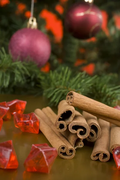 Decorative branch with christmas balls — Stock Photo, Image