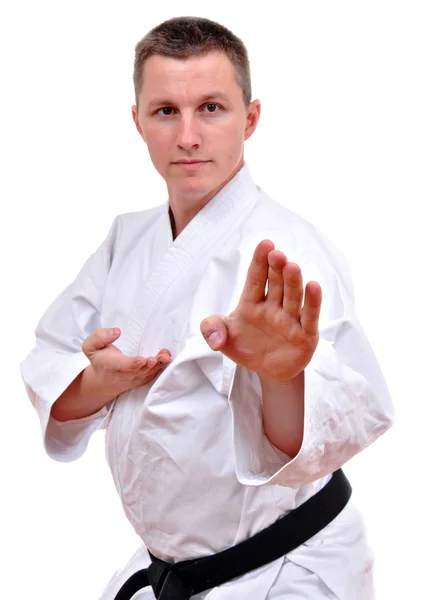 Punch.Shock.Figure beyaz bir arka yüzündeki duruş mücadele karate