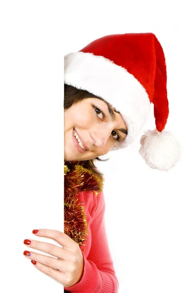 Mrs. claus mit leerem Papier. — Stockfoto