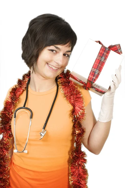 Medico con confezione regalo — Foto Stock