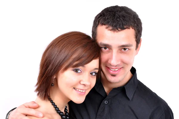 Mujer y hombre posando sobre un fondo blanco Imagen de stock