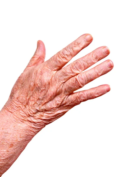 Mão de mulher sênior isolada em branco Fotografia De Stock