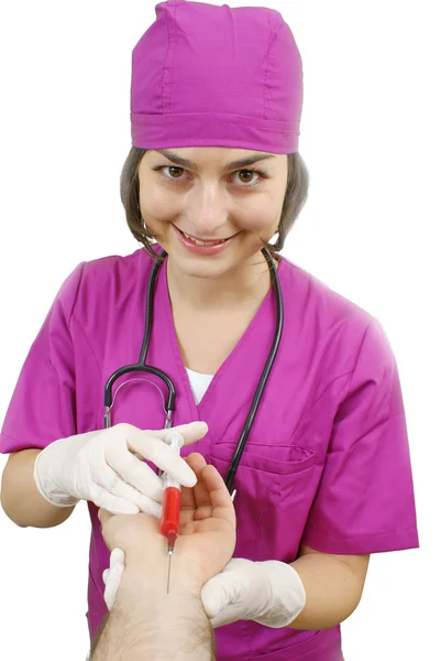 Enfermeira a colher amostras de sangue — Fotografia de Stock