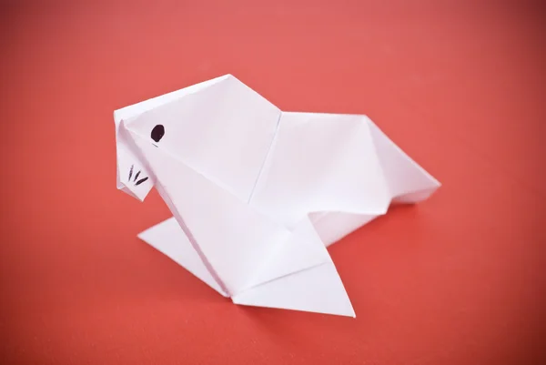 sea-dog out of paper on a red background on