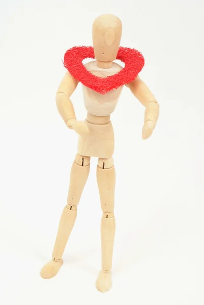 Uomo di legno con cuore — Foto Stock